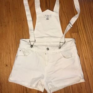 Guess white denim overall shorts